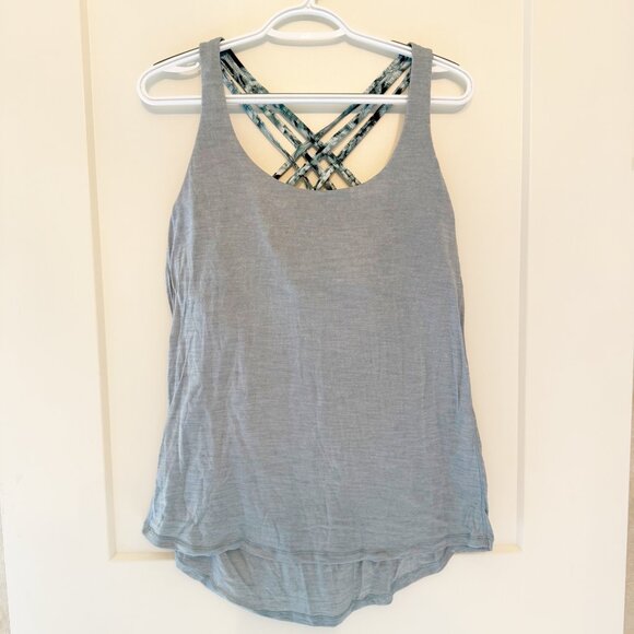 Lululemon Gray/Green Tank Top With Strappy Back & Built-In Bra size 12 - Picture 1 of 6